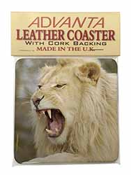 Roaring White Lion Single Leather Photo Coaster