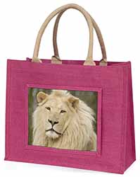 Gorgeous White Lion Large Pink Jute Shopping Bag