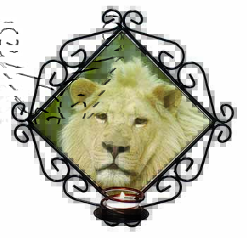 Gorgeous White Lion Wrought Iron Wall Art Candle Holder