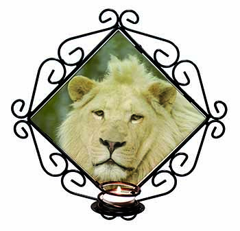 Gorgeous White Lion Wrought Iron Wall Art Candle Holder