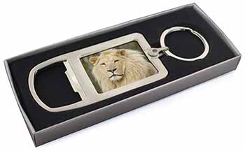 Gorgeous White Lion Chrome Metal Bottle Opener Keyring in Box