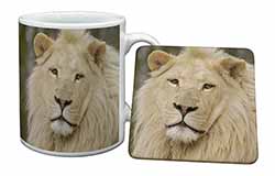 Gorgeous White Lion Mug and Coaster Set