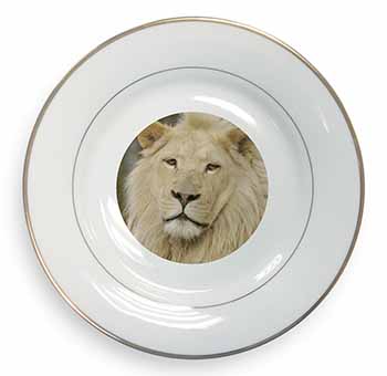 Gorgeous White Lion Gold Rim Plate Printed Full Colour in Gift Box