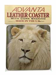 Gorgeous White Lion Single Leather Photo Coaster
