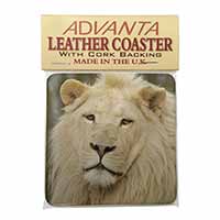 Gorgeous White Lion Single Leather Photo Coaster
