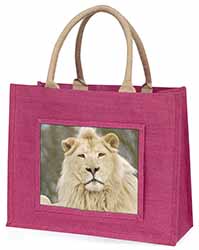 White Lion Large Pink Jute Shopping Bag