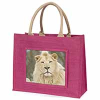 White Lion Large Pink Jute Shopping Bag