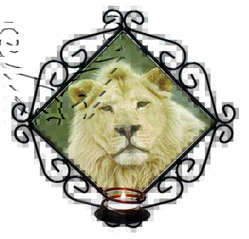 White Lion Wrought Iron Wall Art Candle Holder