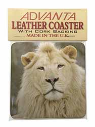 White Lion Single Leather Photo Coaster