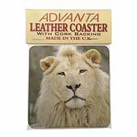 White Lion Single Leather Photo Coaster