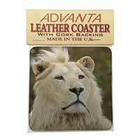 White Lion Single Leather Photo Coaster