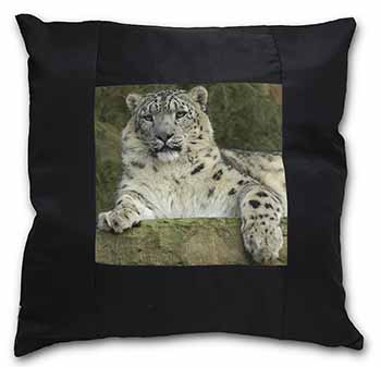 Beautiful Snow Leopard Black Satin Feel Scatter Cushion