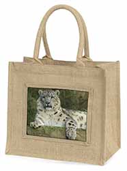 Beautiful Snow Leopard Natural/Beige Jute Large Shopping Bag