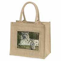 Beautiful Snow Leopard Natural/Beige Jute Large Shopping Bag