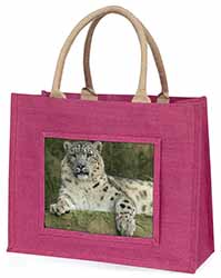 Beautiful Snow Leopard Large Pink Jute Shopping Bag