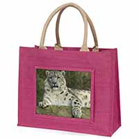 Beautiful Snow Leopard Large Pink Jute Shopping Bag