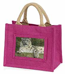 Beautiful Snow Leopard Little Girls Small Pink Jute Shopping Bag