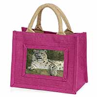 Beautiful Snow Leopard Little Girls Small Pink Jute Shopping Bag