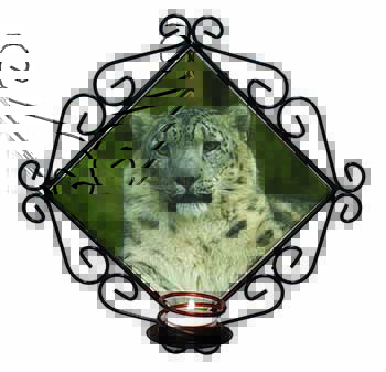 Beautiful Snow Leopard Wrought Iron Wall Art Candle Holder