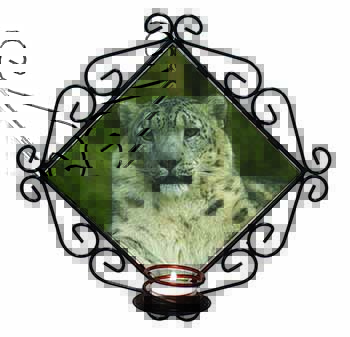 Beautiful Snow Leopard Wrought Iron Wall Art Candle Holder