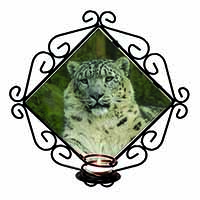 Beautiful Snow Leopard Wrought Iron Wall Art Candle Holder