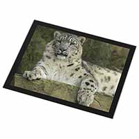 Beautiful Snow Leopard Black Rim High Quality Glass Placemat