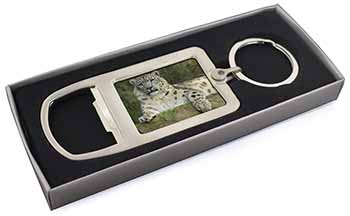 Beautiful Snow Leopard Chrome Metal Bottle Opener Keyring in Box