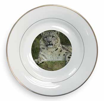 Beautiful Snow Leopard Gold Rim Plate Printed Full Colour in Gift Box