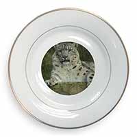 Beautiful Snow Leopard Gold Rim Plate Printed Full Colour in Gift Box