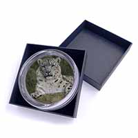 Beautiful Snow Leopard Glass Paperweight in Gift Box