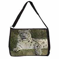 Beautiful Snow Leopard Large Black Laptop Shoulder Bag School/College