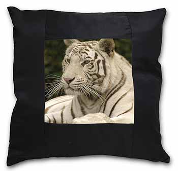 White Tiger Black Satin Feel Scatter Cushion