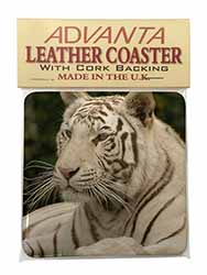 White Tiger Single Leather Photo Coaster