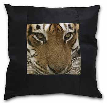 Face of a Bengal Tiger Black Satin Feel Scatter Cushion