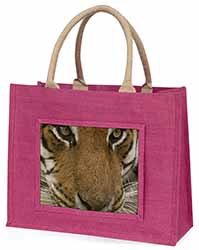 Face of a Bengal Tiger Large Pink Jute Shopping Bag