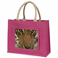 Face of a Bengal Tiger Large Pink Jute Shopping Bag