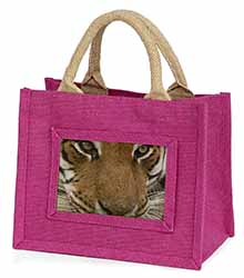 Face of a Bengal Tiger Little Girls Small Pink Jute Shopping Bag