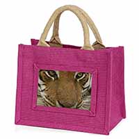 Face of a Bengal Tiger Little Girls Small Pink Jute Shopping Bag