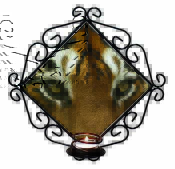 Face of a Bengal Tiger Wrought Iron Wall Art Candle Holder