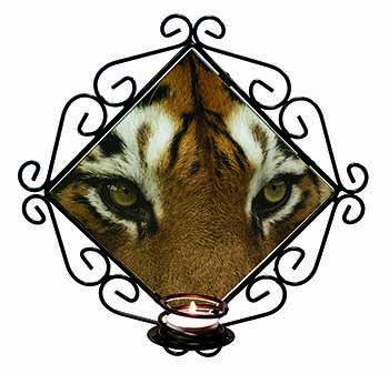 Face of a Bengal Tiger Wrought Iron Wall Art Candle Holder