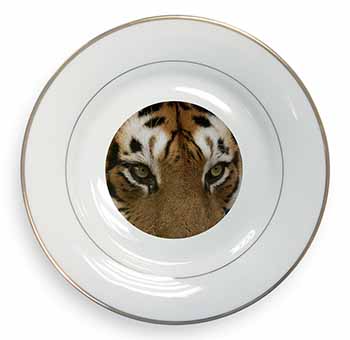 Face of a Bengal Tiger Gold Rim Plate Printed Full Colour in Gift Box