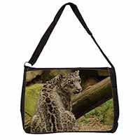 Gorgeous Snow Leopard Large Black Laptop Shoulder Bag School/College