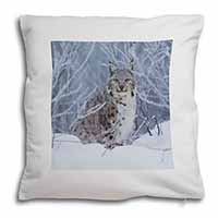 Wild Lynx in Snow Soft White Velvet Feel Scatter Cushion