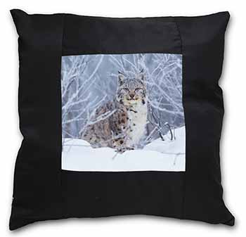 Wild Lynx in Snow Black Satin Feel Scatter Cushion