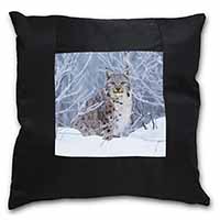 Wild Lynx in Snow Black Satin Feel Scatter Cushion