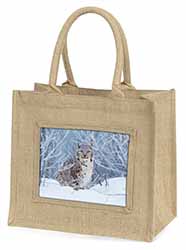 Wild Lynx in Snow Natural/Beige Jute Large Shopping Bag