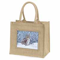 Wild Lynx in Snow Natural/Beige Jute Large Shopping Bag