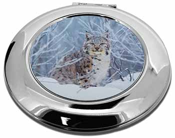 Wild Lynx in Snow Make-Up Round Compact Mirror