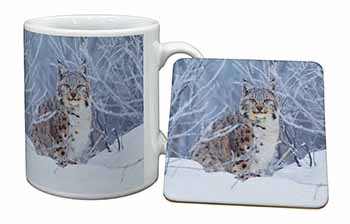 Wild Lynx in Snow Mug and Coaster Set
