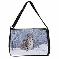 Wild Lynx in Snow Large Black Laptop Shoulder Bag School/College